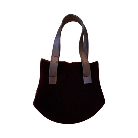 Vintage Burgundy Velvet Serpentine Scalloped Edge Bag 1980s - Picture 1 of 13